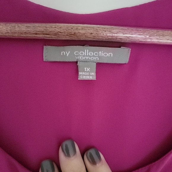 NY Collection Plus Size 1X Top Zipper Double Layer Full Sleeves Purple - Picture 5 of 10